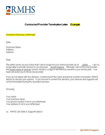 terminating service provider agreement - effective termination letter template