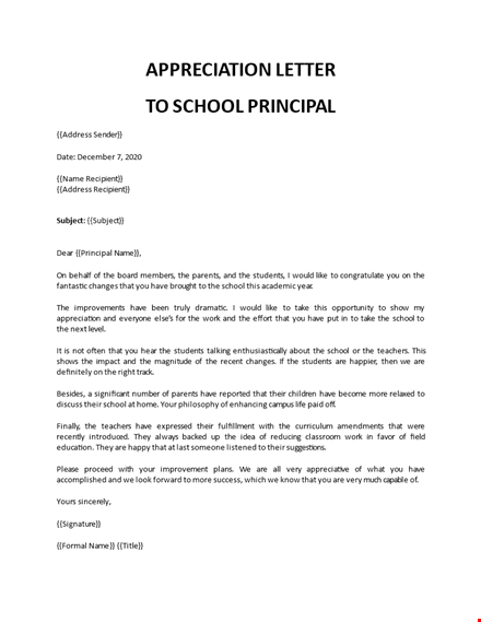 thank you letter for principal template