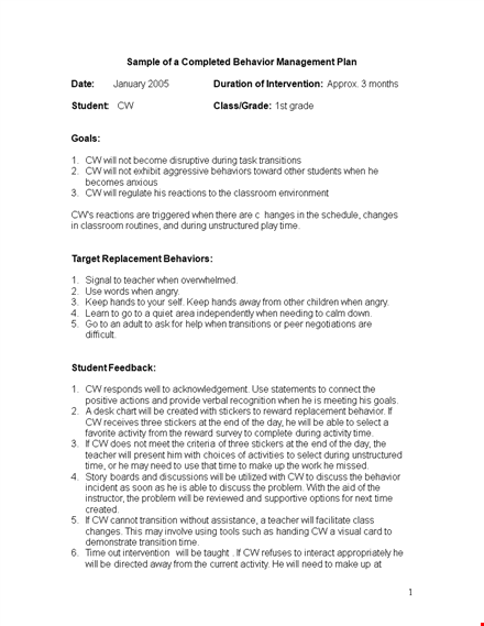 effective classroom management plan for improved behavior template