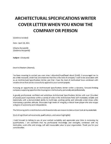 architecture specifications writer cover letter template