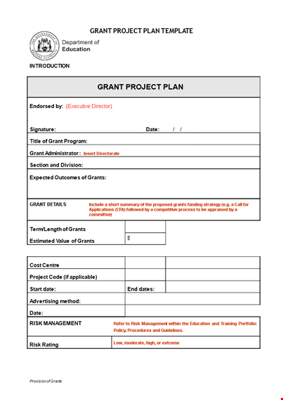 project planning template for grants and funding template