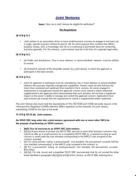 joint venture agreement template - create successful joint ventures | sdvosb template