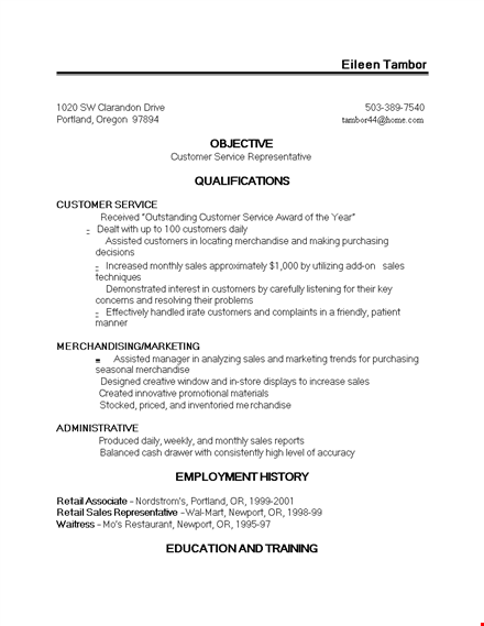 customer service resume template for sales and customer service professionals in portland template