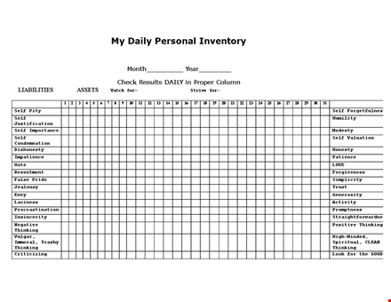 personal inventory in pdf template