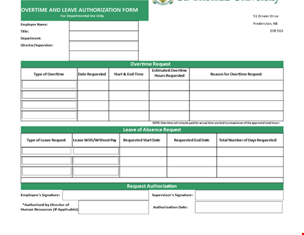 overtime leave authorization form template