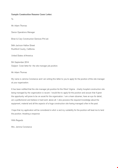 construction cover letter example for resume template