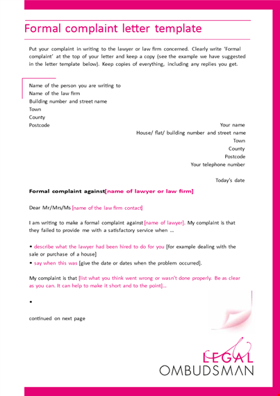 formal complaint letter format template