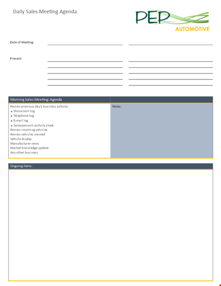 sales meeting agenda sample template