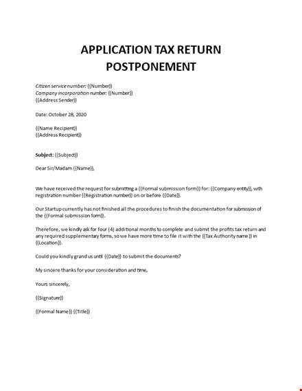 tax return postponement request letter template