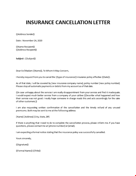 insurance cancellation letter template
