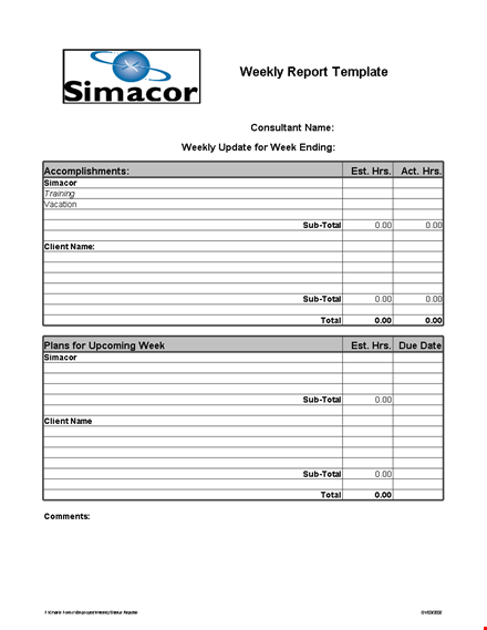 weekly excel report template template