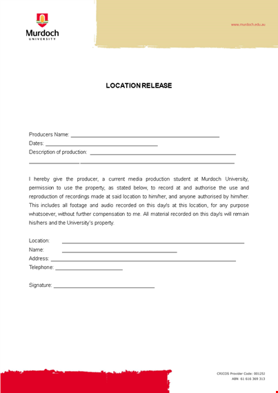 location release form | university production | secure location template