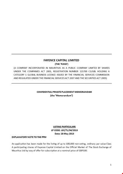 private placement memorandum template - create successful offers | template for shares template