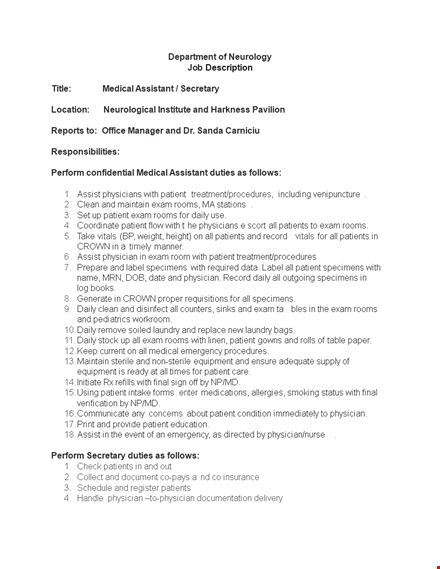 neurologist assistant job description template
