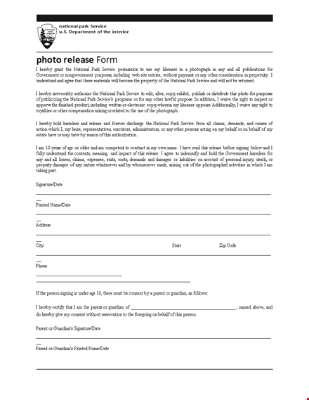 national photo release form - hereby release your service photos template
