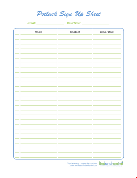 office potluck signup sheet template