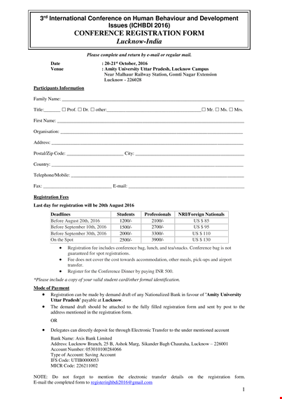 printable conference registration form template template