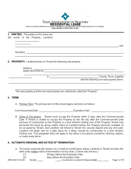 easy residential lease agreement for landlords and tenants template