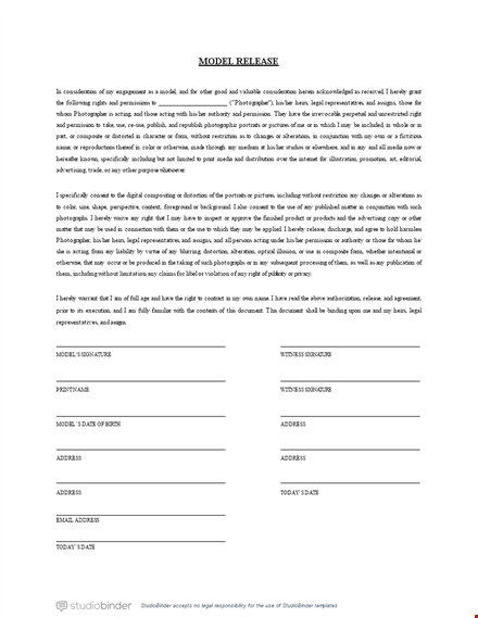 create a legally binding model release form template