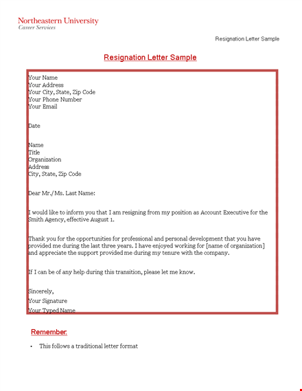 sample work resignation letter template