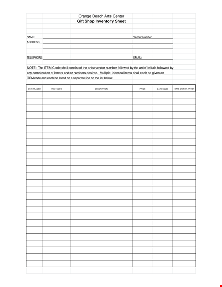 shop inventory format template