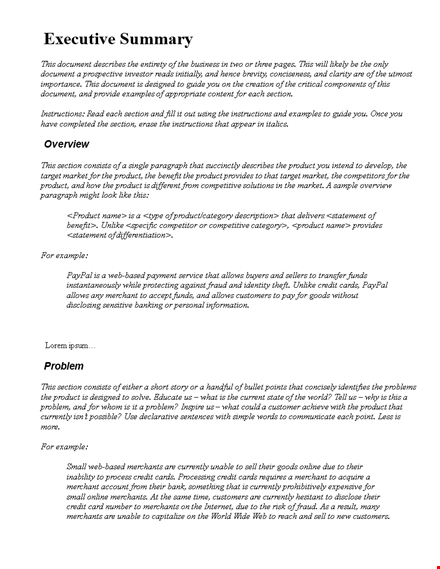 executive summary template word template
