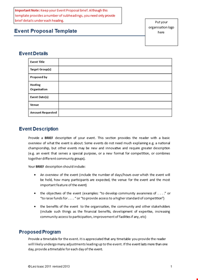event proposal template - provide your organisation with a winning proposal template