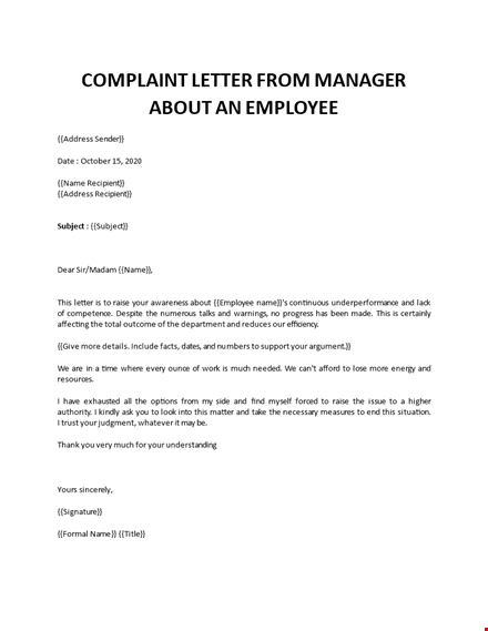 complaint letter to manager about employee template