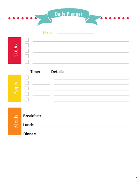 daily planner template - plan your meals and schedule with ease template