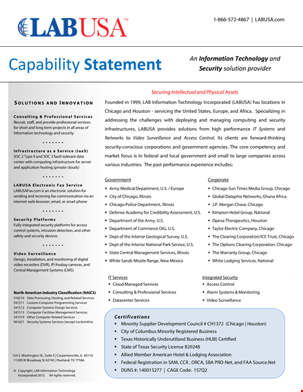 simple capability statement template - security services & systems in chicago template