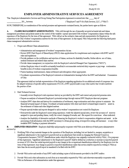 employer administrative services agreement template - streamline your employer responsibilities template