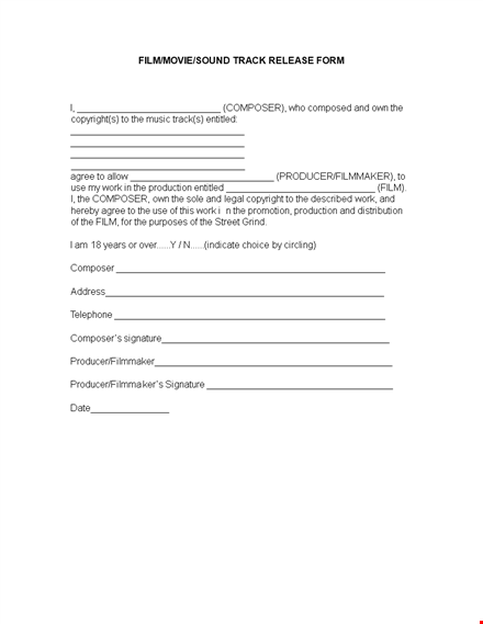 music release form template template