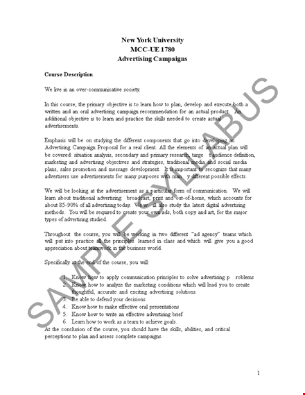 advertising grade assignments - mcc ue sample syllabus template