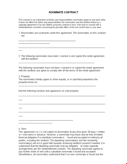 new roommate contract template