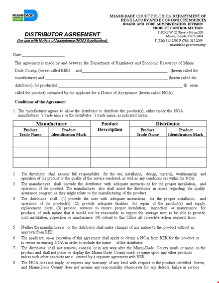 distribution agreement | product agreement for distributors herein template