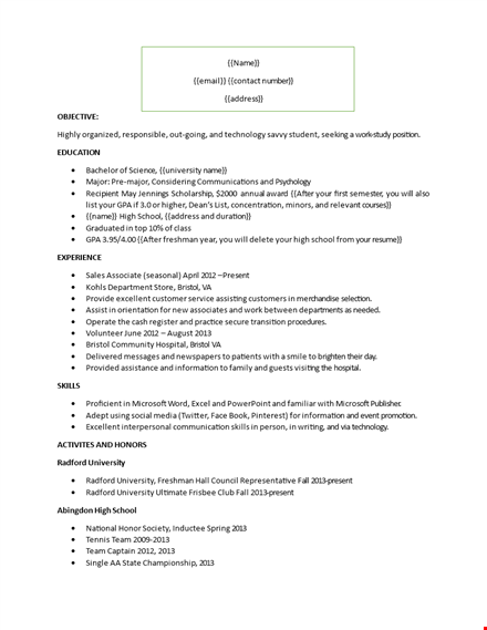 college freshmen resume template