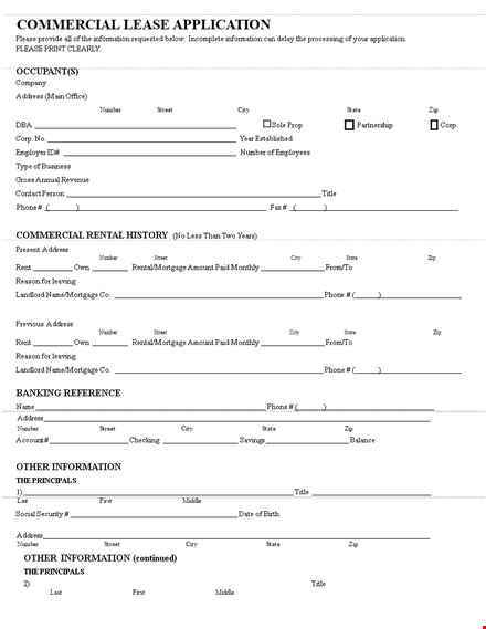 commercial office lease application form template