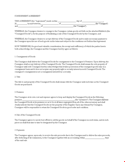 consignment agreement form template template