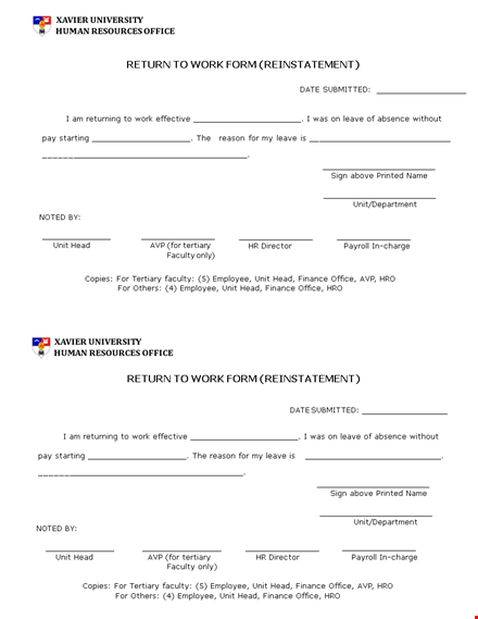 return to work form | streamline office processes | easy leave management template