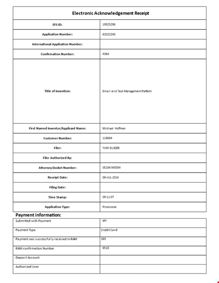 electronic payment acknowledgement receipt template