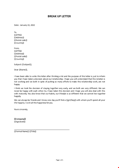 break up letter template template