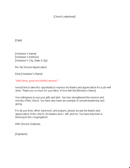 church volunteer thank you letter template