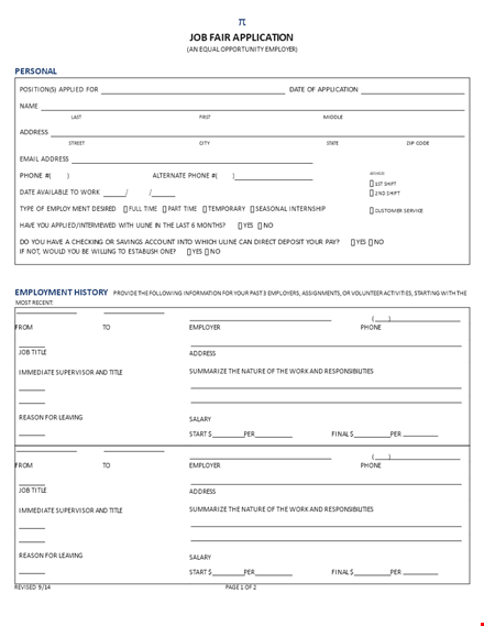 professional employment application template - free download template