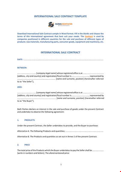 international sales contract agreement pdf format template