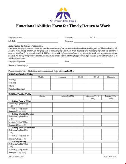 employee return to work form template