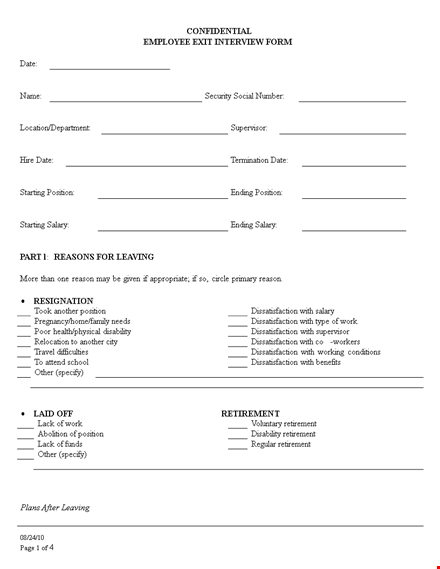 exit interview form: evaluate employee experience, supervisory relationships, policies & practices template