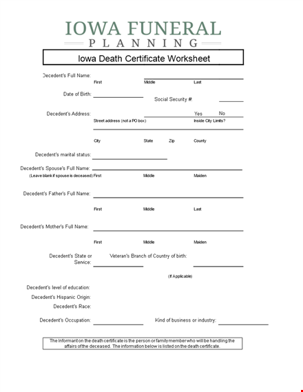 death certificate template - create official certificates for first and middle names of the decedent template
