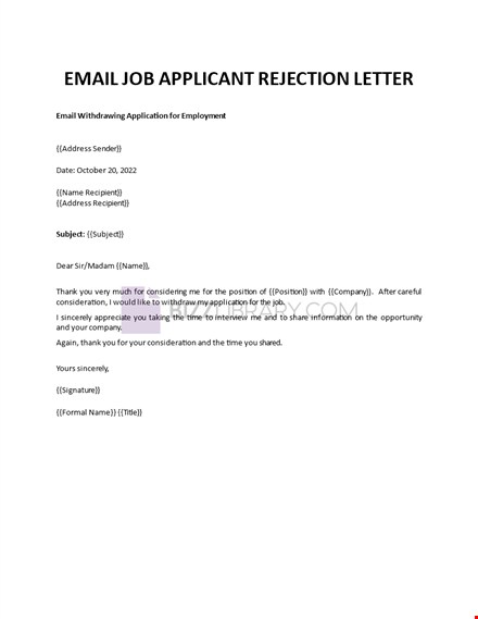 job application withdrawal letter template