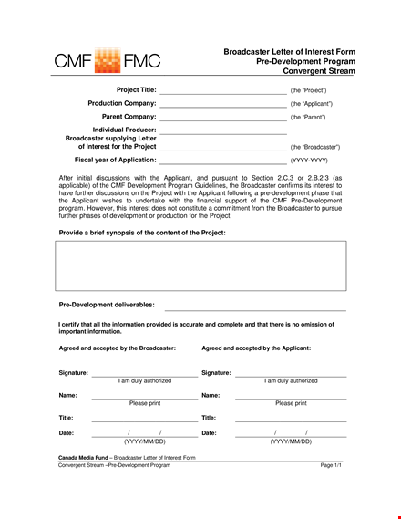 project development: writing a broadcaster's letter of interest template