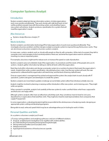 computer system analyst job description template